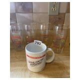 4 MATCHING MCDONALDS GLASSES AND MCDONALDS COFFEE