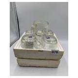 NESTLE MAP GLASS MUG, SET OF 4 UNUSED, 1 MATCHING