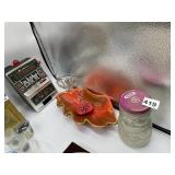 FIGURAL SNOW MAN JAR, TOY SLOT MACHINE, LEAF BOWL