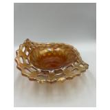6" IRIDESCENT BASKET WEAVE CARNIVAL GLASS BOWL