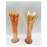 2 CARNIVAL GLASS MARIGOLD FINE RIB PATTERN 9.5" H
