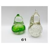 2 PAPERWEIGHTS GREEN ONE HAS CRACK ALONGSIDE AND