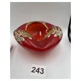 5X3 RUBY GLASS PINCHED VASE WITH HAND PAINTED