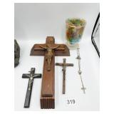 13" CRUCIFIX WITH STORAGE, SMALLER CRUCIFIXES,