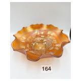 ACORN PATTERN RUFFLE EDGE MARIGOLD CARNIVAL BOWL