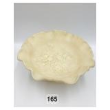 CREAM COLORED FOOTED ROSE DESIGN MILK GLASS CANDY