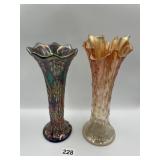 (2) 9" SWUNG GLASS VASES WITH CHIPS