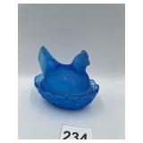 4" SATIN BLUE MINI HEN ON NEST