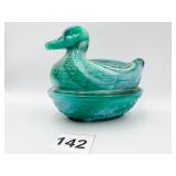 IMPERIAL GLASS SATIN SLAG GLASS DUCK ON NEST