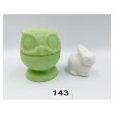 FENTON GREEN SATIN GLASS BETTY LAMP OWL ROUGH ON