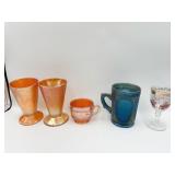 MARIGOLD CARNIVAL GLASS FOOTED TUMBLERS, PUNCH