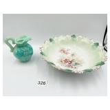 FLORAL CHINA SERVING BOWL AND AVON JADEITE