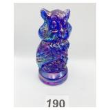 IRIDESCENT COBALT OWL GLASS FIGURE