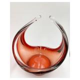 ART GLASS 1960S RED AND CLEAR CANDY DISH