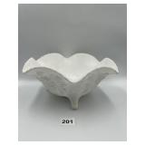 THREE FOOTED MILK GLASS ROSE BOWL, 11X5