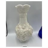 10" MILK GLASS BLACK BERRY VASE