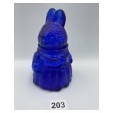 COBALT BLUE 7" RABBIT IN DRESS CANDY DISH