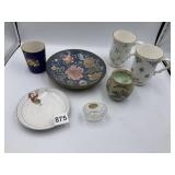 DECORATIVE PLATE IN BRASS SETTING, CRYSTAL SALT