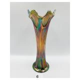 RIB PATTERN CARNIVAL GLASS 10 1/2-INCH-HIGH VASE