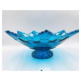 BLUE ART GLASS WESTMORELAND PEDESTAL DISH 11 1/4