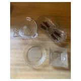 GLASS JUICER, ASHTRAY, MINI GLASS PIE PLATE, CUT
