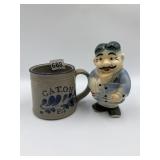CATON PA SALT GLAZE MUG AND PORCELAIN BARBER BANK