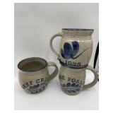 3 SALT GLAZE POTTERY MUGS