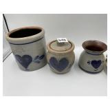 ROWE SALT GLAZE CROCK, 5.5" SUGAR BOWL AND VASE