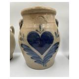 BLUE AND GRAY COVERED CROCK HEART DESIGN