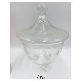 PRINCESS GLASS ETCHED 3 FOOTED CANDY DISH 9" H