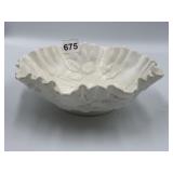 9" CRIMPED EDGE MILK GLASS BOWL WITH EMBOSSED