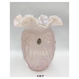 FENTON DAFFODIL PALE PINK PAPER STICKER VASE GOOD