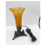 CAST IRON CAT BASE FLUTED ART GLASS SHADE