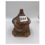 CARAMEL SLAG GLASS HONEY POT WITH LID