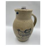 SALT GLAZE PITCHER WITH BIRD, 8"