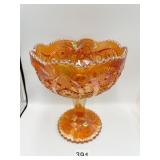 MARIGOLD CARNIVAL GLASS COMPOTE, 8"