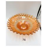 CARNIVAL GLASS BOWL CUT ARCS 8.5" GOOD CONDITION