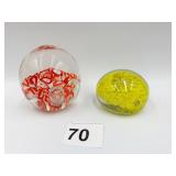 ORANGE BUBBLE GLASS PAPERWEIGHT MOLTEN GLASS