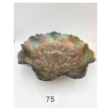 FENTON CARNIVAL BOWL W/ HOLLY & BERRY RUFFLED