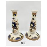 NORITAKE HAND PAINTED CANDLESTICKS 8" H