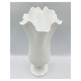 SWUNG PEDESTAL HANDKERCHIEF WHITE MILK GLASS