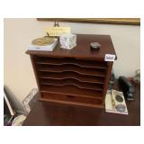 DESK PAPER SORTER, PAPER WEIGHT, STAPLER, PEN,