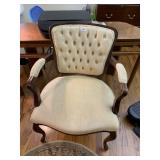 TUFTED BACK ARMCHAIR W/ WOOD FRAME GOOD CONDITION