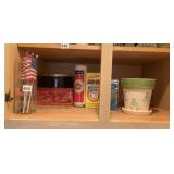 AM. FLAGS, PLANTER W/ LINER, TINS ETC.