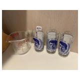 PYREX GLASS MEASURING CUP AND THREE KENNEDY