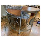 UNUSUAL STEP-DOWN TABLE WITH METAL MEDALLION