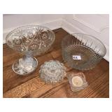 GLASS SERVING BOWLS 3 NESTING ASHTRAYS, ETCHED