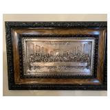 LAST SUPPER MEDAL IN WOOD 2 TIER FRAME ORNATE 18