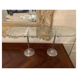 TIERED OVAL GLASS TOP WITH METAL BASE CENTERPIECE