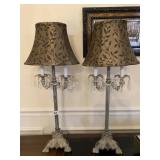 TWO 30 INCH HIGH WITH BROWN FLOWER DESIGN SHADE